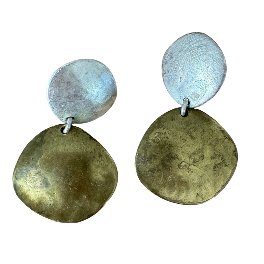Vintage Estate Marjorie Baer MB SF Two Tone Hammered Metal Pierced Earrings